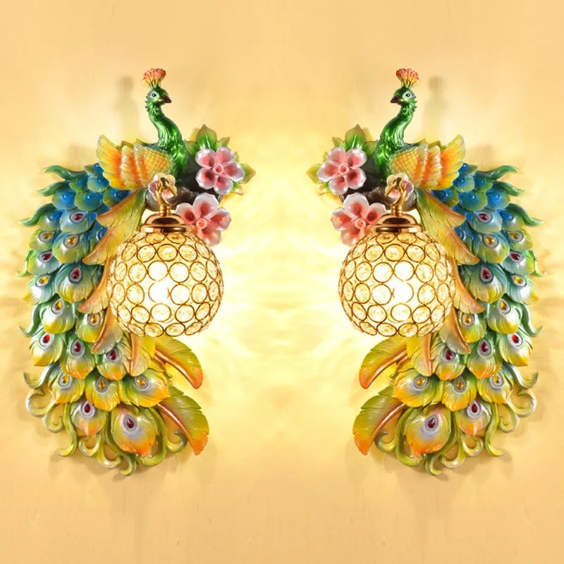 Background Resin Art - Vintage Peacock Wall Lamps Living Room