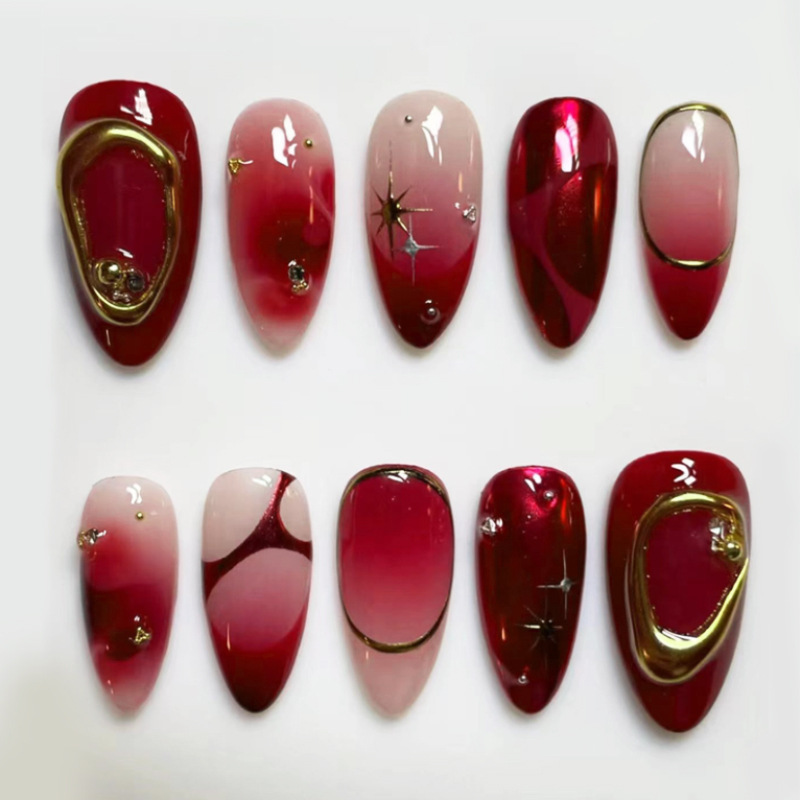 24pcs Red Almond False Nails A - مراجعة Resin Art Online وسعره