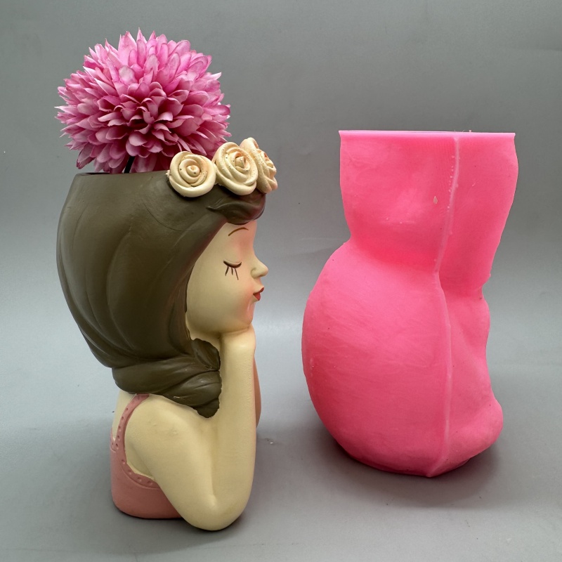 Cute girl flower pot silicone  - مراجعة Resin Art Furniture وسعره