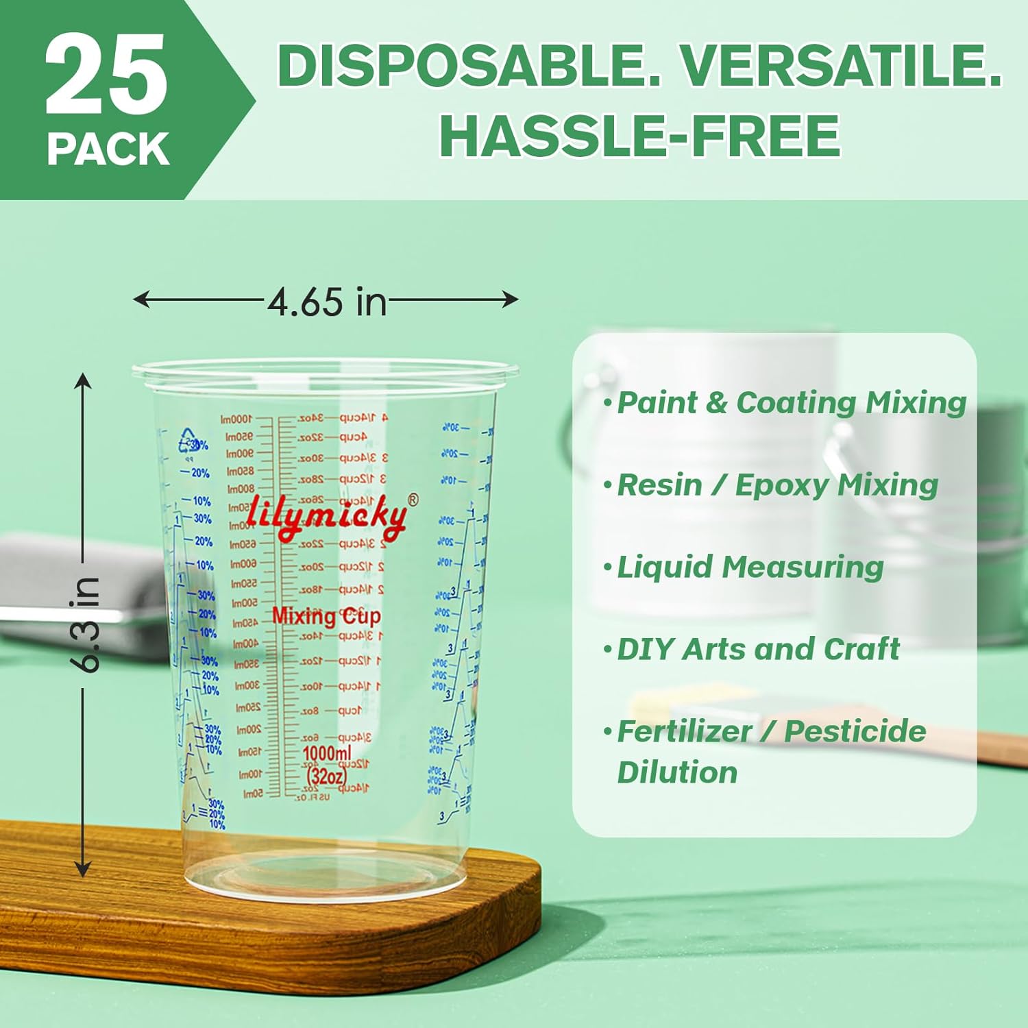 25 Pack 32 oz Plastic Measurin - مراجعة Resin Art Ratio وسعره