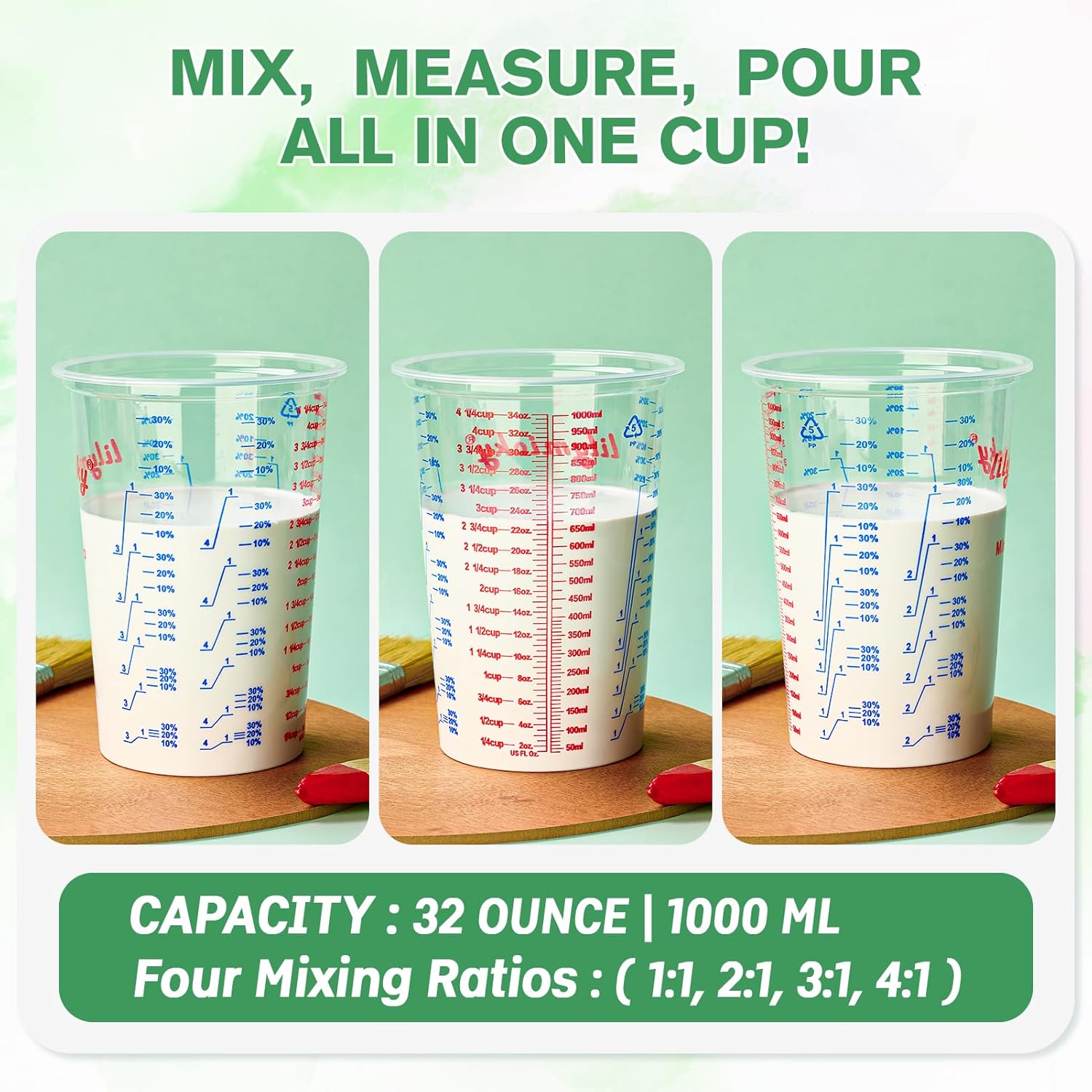 25 Pack 32 oz Plastic Measurin - مراجعة Resin Art Ratio وسعره
